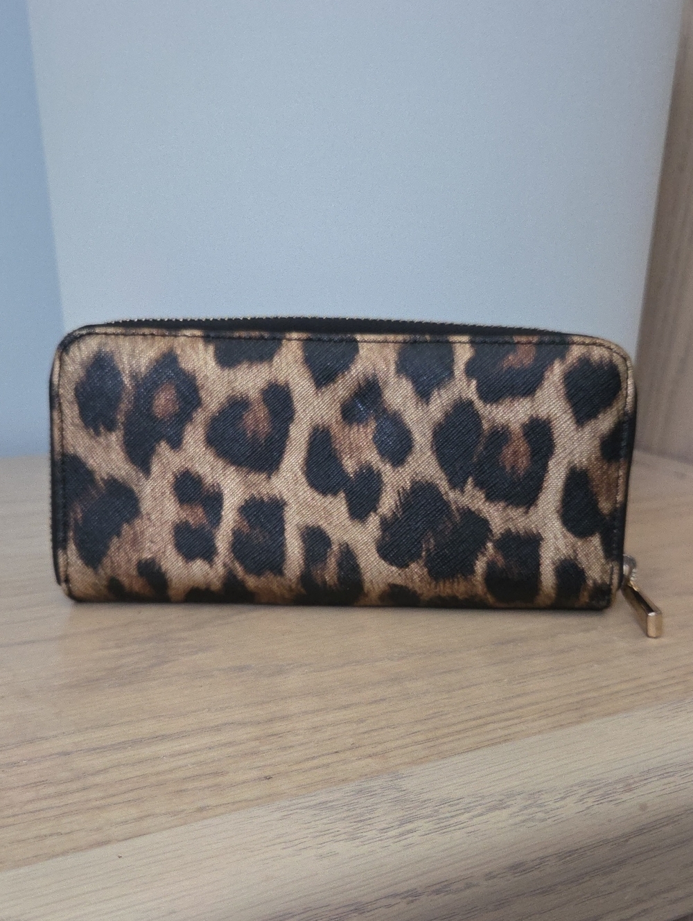 Danier Black Leather & Leopard-Print Full Zip Wallet